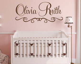 Personalized Name Wall Decal Fancy Name Decal Elegant Baby Nursery Decal Girls Bedroom Vinyl Wall Art Cursive Name Wall Decal