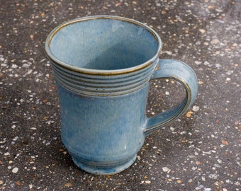 16 oz Mug, Blue denim with hint of brown and green - Brown Tan - Natural Patina High Fire Stoneware - Hand Painted - Ready To Ship