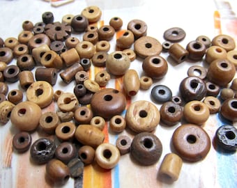 Carved Buffalo Bone Beads, Brown Ball, Bone Washers, Tea Stained Rondelle, Beige Tube, Antiqued Bone Disc, 125+ Pcs 06034