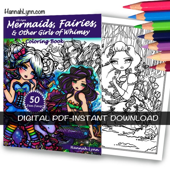 PDF DIGITAL Printable Coloring Book All Ages Fantasy 50 Fan