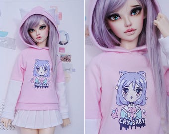 Slim MSD Minifee or SD BJD Hoodie - Cry Baby Cat Girl