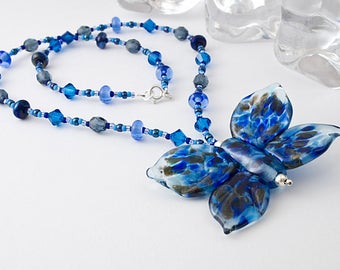 Blue Butterfly Lampwork Necklace