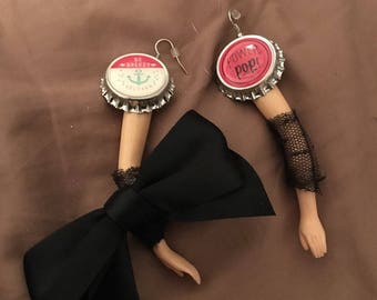Soda Pop top retro barbie arm earrings