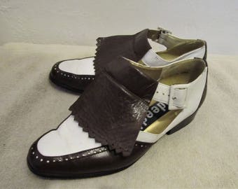 Women's,STYLIN' Vintage 80's,2 Tone Brown & White Avante Garde era SPECTATOR Shoe/Sandals By Indeed.6.5