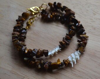 Tigers Eye & Rattlesnake Vertebra Bracelet