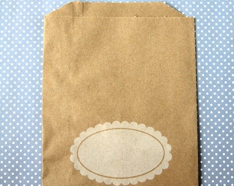Favor Bags - Scallop Oval Kraft Paper Bags (20) - Midi Size - 7 x 5.5 inches