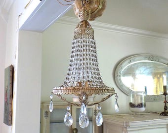 WOW! Antique Victorian MACARONI BEADED Chandelier ~ Vintage Shabby French Cottage Chic ~ Old Hollywood Regency ~ Perfect Smaller Size!