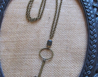 Vintage Necklace--Vintage Key and Stone Necklace