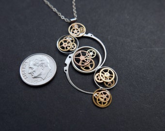 Clockwork Pendant "Encke" Recycled Mechanical Watch Gears Necklace Elegant Sci Fi Steampunk Mechanical Mind Birthday Wedding Gift