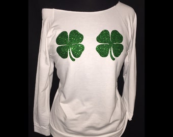 St Patrick's Day shirt, two shamrocks, St Patrick's off shoulder, #38
