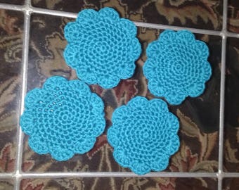 Turquoise flower coasters- set of 4
