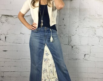 Boho Clothing, Bohemian Clothing, Long Denim Skirt, Denim Skirt, Upcycled Clothing, Denim Maxi Skirt, Jean Skirt, Long Skirts for Women