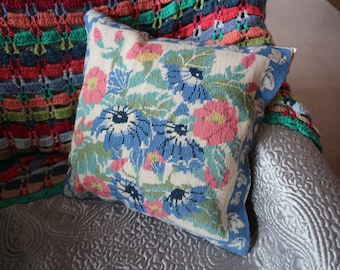 Pretty floral needlepoint cushion cover chintz back