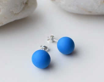 Blue Stud earrings, Polymer Clay earrings, Simple Stud earrings, Blue Post earrings, Everyday earrings, Handmade Stud earrings, Ball Studs