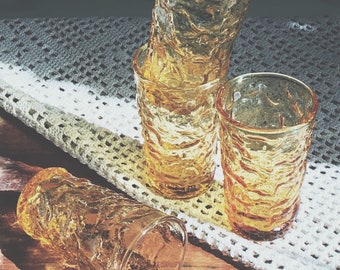 Vintage light amber crinkle glass set of 4 large shot glasses