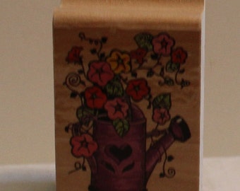 Flowering Vine in a Watering Can Rubber Stamp
