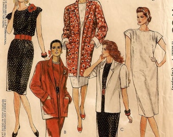 A Pullover, Pleated Shoulder Seams, Extended Sleeve Straight Dress & Unlined Jacket Pattern for Women: Uncut- Sizes 16-18-20 • McCall's 4703