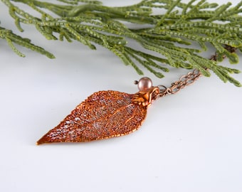 Copper Plated Laurel Leaf on 18 inch Chain, Real Leaf Pendant Necklace, Electroplated Leaf, Mother's Day Gift
