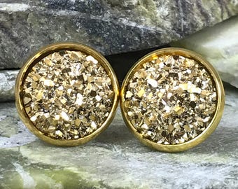 Gold Druzy Earrings - Drusy Earrings - Stud Earrings - Earrings - Druzy Jewelry - Gold Earrings - Gold Jewelry - Bridesmaid Gifts - Gold -