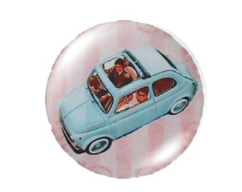 Set of 2 cabochon, blue and pink vintage glass 30mm round