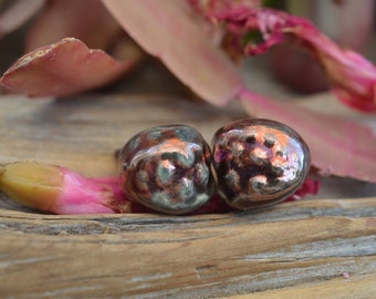 Pods - Handmade Porcelain Raku Bead Pair