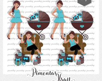 Baby Shower Cliparts,babyboy,baby girl,mom,clipart,brunette,clipart set,mom
