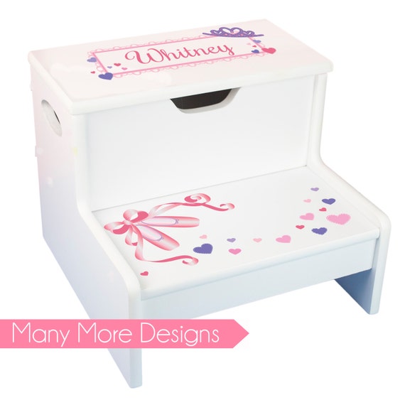 Girls Personalized STEP Stool With Storage Childs Pink STEP