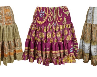 Wholesale Lot 3 Womens Summer Flirty Skirt Vintage Recycled Silk Sari Full Flare Holiday Skirts