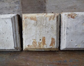 3 Antique Wood rosette square boards Architectural salvage Supplies chippy painted Repurpose Restoration supplies