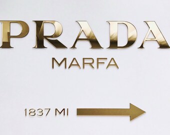 Prada Marfa gold wall decal sticker, gold wall art, modern art, wall decor, gossip girl, serena blair decor, 3D art wall decor