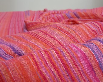 Striped Cotton Cheesecloth Dressmaking Fabric in Pink, Orange, Red and Blue - 180 cm Piece