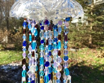 Blue Skies Crystal Glass Wind Chime Handmade One Of A Kind