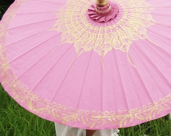 Hand Painted Pink Waterproof Parasol, Pink Umbrella, Pink Parasol, Umbrella, Parasol, Wedding Parasol, Waterproof Parasol, Parasol Umbrella