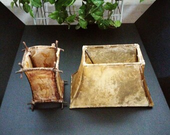Rawhide Lampshade - Vintage Lamp Shade - Bedroom Lamp - Art Deco Lamp - Small Lamp Shade - Shabby Chic Decor - Vintage Lamp Shade