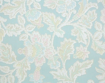 1930s Vintage Wallpaper by the Yard - Floral Wallpaper with Pastel Blue and Pink Flowers on Blue