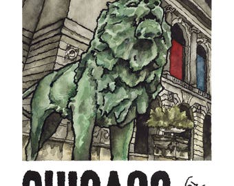 Art Print // CHICAGO ART INSTITUTE - Ink & Watercolor