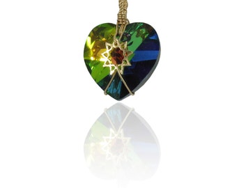 Nine point star Heart necklace - Baha'i symbol necklace