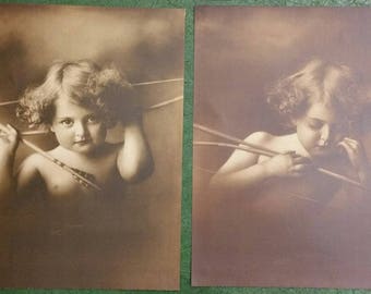 Pair Original Sepia Lithographs Prints CUPID Asleep & AWAKE 13×17 - New Old Stock! copyright MB Parkinson 1897