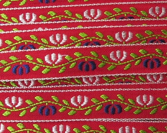 3 Yards Floral Jacquard Trim 1/2 Inch Wide Red White Blue and Green VT 167