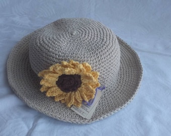 Crochet Sun Hat w/Sunflower, 20 colors, Custom made, chemo sun hat, brimmed hat, summer hat, crochet hat, women's sun hat, cotton chemo hat
