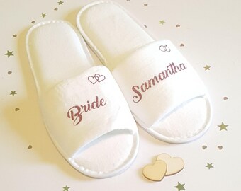Pantofole di damigella d'onore, personalizzato lusso matrimonio Pantofole, Pantofole partiti nuziale, Pantofole sposa, matrimonio, addio al nubilato, Pantofole Spa