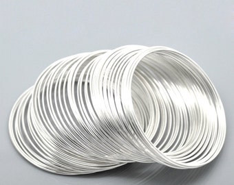 100 Silver Memory Wire Bracelet or Earring Loops - 50 - 55mm - 2" - 2 1/8" - Ships IMMEDIATELY from USA - T42