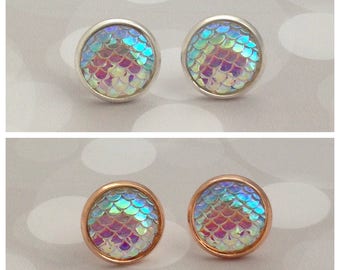 Opal Mermaid Earrings, Mermaid Scale Studs, Dragon Scale Earrings, Mermaid Jewellery, Dragon Jewelry, Fantasy Earrings, Mermaid Gift