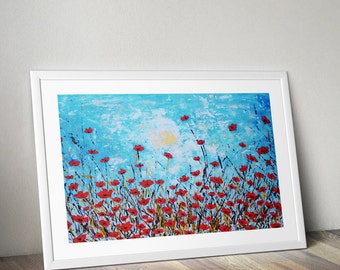 Red poppies print, botanical art print, floral print, poppies art, red poppies wall art, nature print, poppies painting, red flowers print
