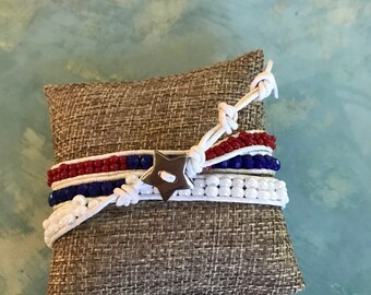 Red White and Blue Patriotic Triple Wrap Bracelet! FREE SHIPPING!