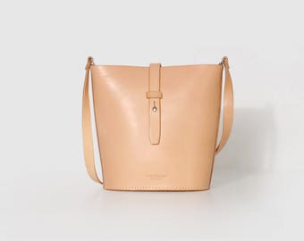 SALE Yellow Handmade Leather Bag, Bucket Bag, Handbag, Cross Body Bag, Shoulder Bag with Vegetable Tanned Leather