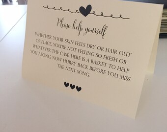 Rustic/Vintage 'tent fold' Wedding/Party Toiletries/Bathroom sign-spoil your guests!