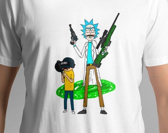 PlayerUnknowns Battlegrounds tshirt PUBG t-shirt Rick and Morty t shirt Rick and Morty PUBG Gamers tshirt Gift for him shirt Man's t-shirt