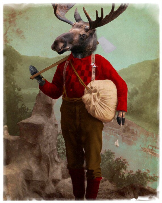moose decor art print lumberjack canadian canada 150 title page paper