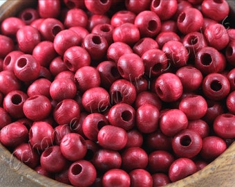 50 pcs Round Wood Beads, (9mm x 7mm) Wood Beads, Red Wood Beads, Natural Wood Beads, Wood Loose Beads, Wood Beads